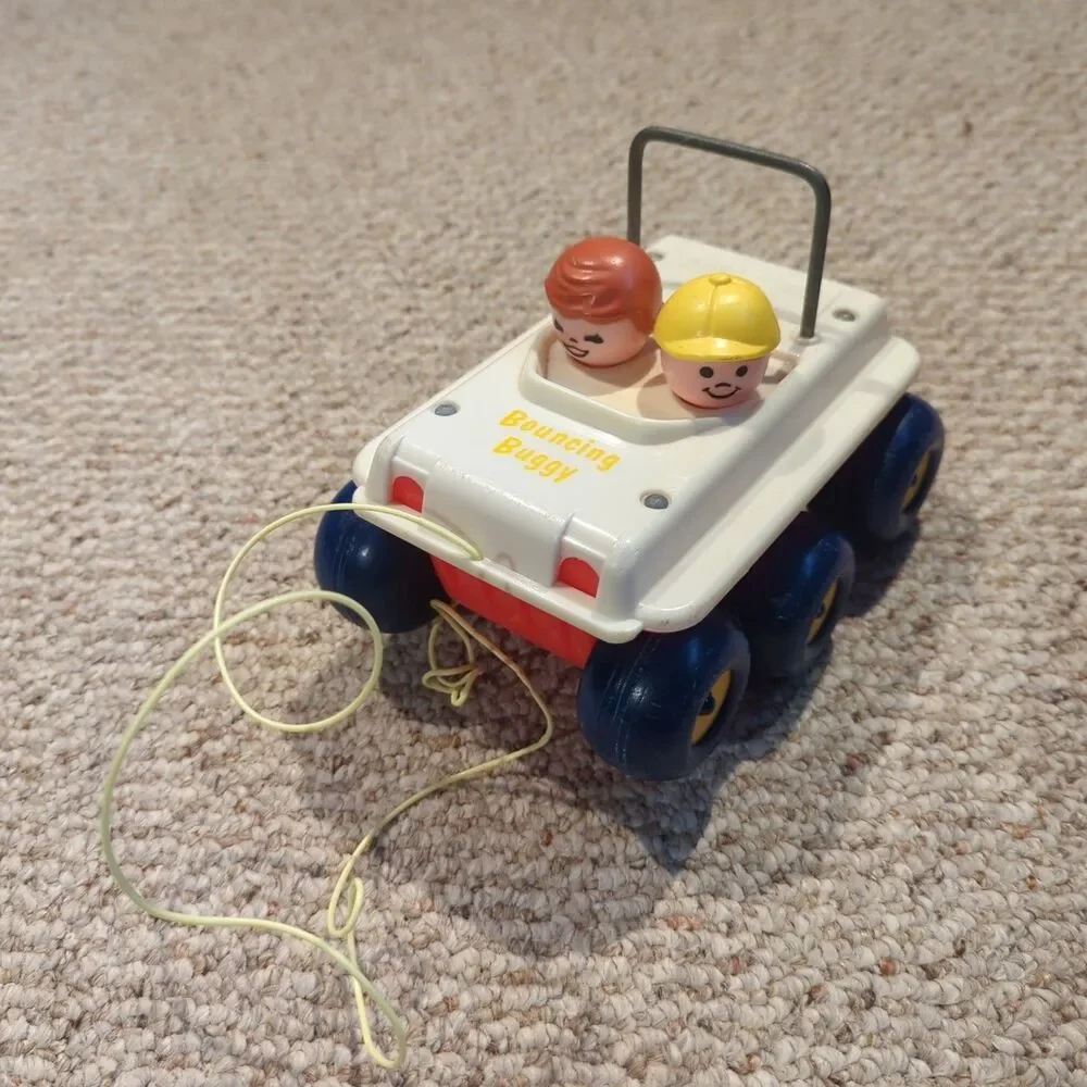 Vintage Fisher Price Little People Bouncing Buggy Toy Car Pull Toy 1973